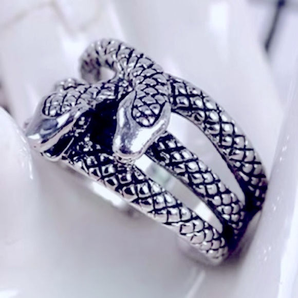 Unisex Men 2 Snake Heads Silver Plated Ring - Picture 3 of 11